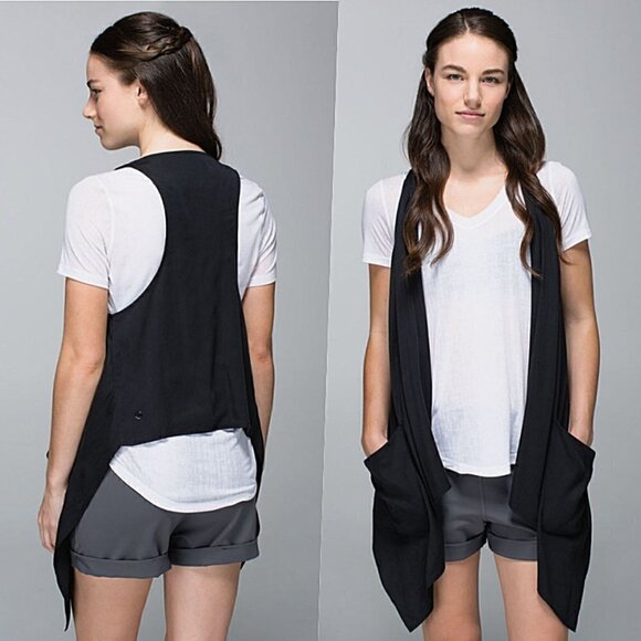 Lululemon Black Silky Loose Sleeveless Layer Wrap Vest Black 4 NWOT - Picture 1 of 13